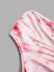 SHEIN Tween Girl Casual Elegant Asymmetric Neck Ruched Waist Bodycon Maxi Knit Dress, Suitable For Halloween Party, Back To School Outfit, Gatherings, Wine Red - Pink - View 4