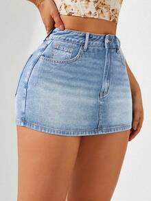 Breezaya Quần short denim nữ dáng rộng, chất liệu denim mài, thích hợp cho mùa hè. - Rửa nhẹ - Xem 8