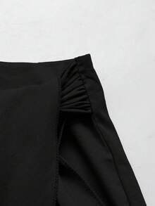 GlowEve Women's Wrap White Long Sleeve Top And Knotted Black Skirt Elegant 2-Piece Set - Black - View 8