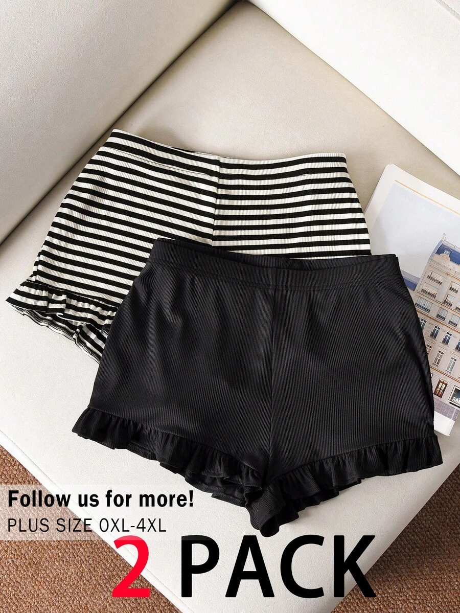 CosyJoli Bộ 2 quần short nữ cỡ lớn kiểu dáng đường phố Y2K xếp ly, quần short hai mảnh dành cho nữ, quần short ôm sát cơ thể, quần short mùa hè xuân cho nữ, quần short mùa xuân cho nữ - Nhiều màu - Xem 1