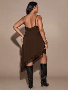 SHEIN BAE 大码宽松方肩修身半身裙垂褶环扣细节T恤裙街头风可爱优雅休闲性感秋季外出太妃糖色鸡尾酒裙，适合圣诞节、情人节、感恩节等场合，优雅连衣裙，棕色连衣裙 - 咖啡棕 - 查看 2