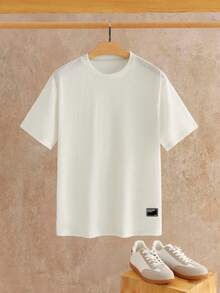 HIMLAND Men's Letter Graphic Round Neck Short Sleeve Casual T-Shirt - Apricot - View 11