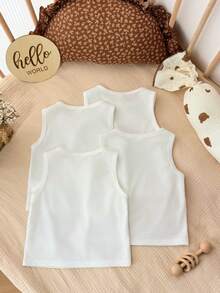 SHEIN (4 Packs)Kids Tween Boy Casual Simple Comfortable Vest, Stylish And Suitable For Spring And Summer - White - View 3
