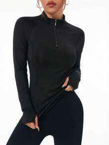 Easithlete Women's Casual Quarter Button Thumb Hole Sports Sweatshirt, Autumn - Multicolor - View 8