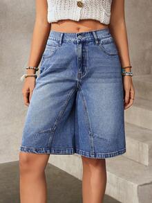 EMERY ROSE Women's Casual Loose Fit Bermuda Denim Shorts With Pockets - Blue - View 7