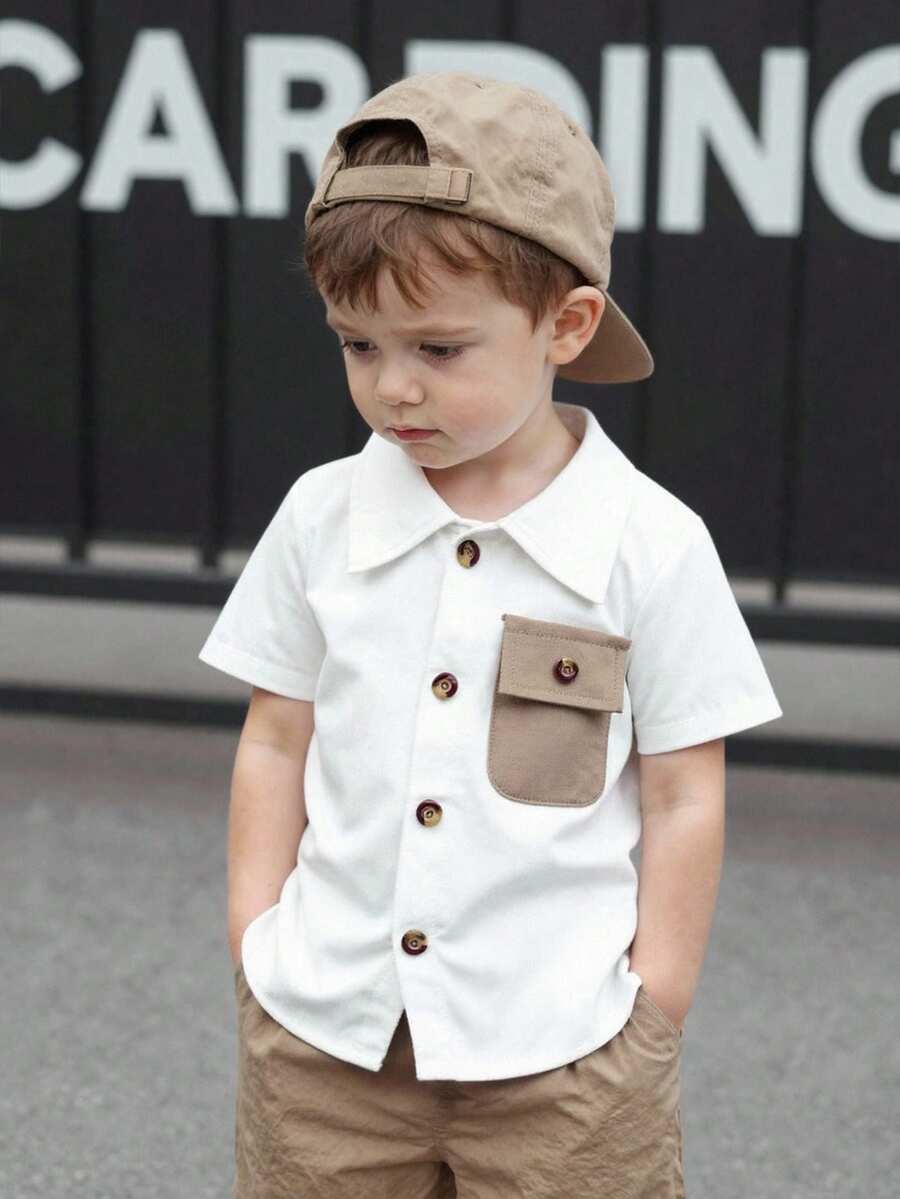 SHEIN Playful Pals 男婴夏季短袖衬衫 - 白色 - 查看 1