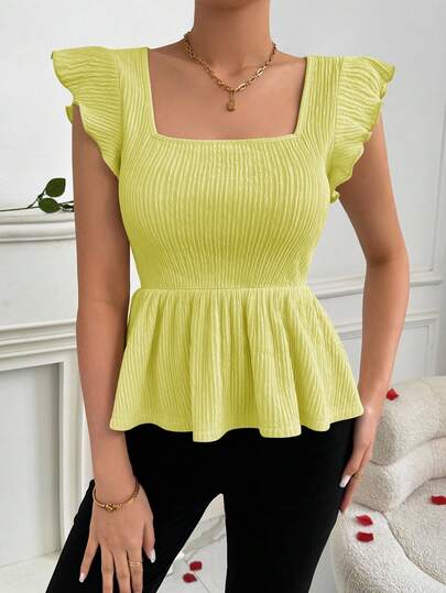 Firerie Women's Generous Collar Cap Sleeve Waist Cinched Doll T-Shirt, Suitable For Holidays And Dates