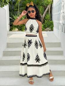 Tween Girls' Sleeveless Top And Mini Skirt Set, Casual & Fashionable, Suitable For Summer Vacation - Apricot - View 4