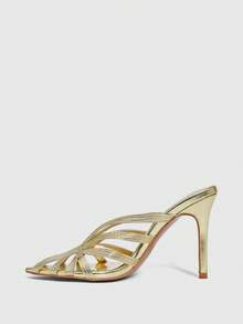 CUCCOO SZL Champagne Color Rhinestone Embellished Mesh High Heel Sandals Valentine's Day Spring Shoes Prom Heels Summer Shoes - Gold metal PU - View 5