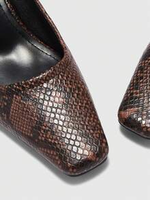CUCCOO BIZCHIC Women's Fashion Snake Skin Square Toe Buckle Office Commute Strap High Heel Pumps, Spring/Autumn Valentine's Day - Redwood - View 8