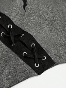 Y2Kool Robin Artist Dark Summer Casual Crop Bodycon Cami Top With Crossed Strap And Letter Print, For Summer, Holiday, Vacation, Beach, Going Out, Festival, Ibiza Fits, Western Wear Autumn Matching Idea Party Top Stylish Clothing Collection New Year Outfits Gyaru Graphic Tops Black Tops - Dark Grey - View 4