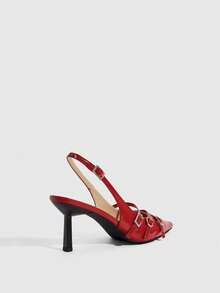 CUCCOO SZL Pointed Toe Slingback Stiletto Heels Sandals - Red - View 3