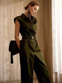 MOTF PREMIUM Bộ jumpsuit không tay, thắt lưng, chất liệu 100% cotton, kiểu dáng cổ điển. - xanh quân đội - Xem 7