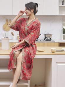 1 chiếc, Áo choàng tắm dài kiểu cổ điển, Áo choàng tắm bằng vải cotton gạc nguyên chất, Áo choàng tắm mùa hè, Thấm hút tốt, nhanh khô, Áo choàng tắm nữ, Khăn tắm có thể mặc được, Đồ ngủ mùa xuân và mùa hè, Vải gạc đôi, Đồ dùng phòng tắm, Đồ gia dụng - nhiều màu - Xem 34