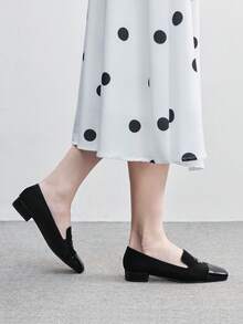 CUCCOO BIZCHIC 女鞋 时尚方头低跟黑色基础款简约通勤百搭平底鞋 情人节女鞋 - 耀夜黑 - 查看 3
