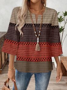 EMERY ROSE Blusa de trabajo con cuello en V y manga 3/4, primavera/otoño para mujer - Multicolor - Ver 4