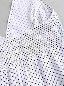 Sweetra Women's Vintage Casual White Polka Dot Bow Tie Spaghetti Strap Camisole Shirt, Spring/Summer - White - View 4