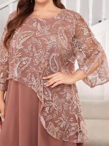 Lacomfia Gaun A-line Lengan 3/4 Bordir Ukuran Besar yang Kasual & Nyaman, Cocok untuk Semua Acara di Musim Semi dan Musim Panas/Gugur - Baby Pink - View 3