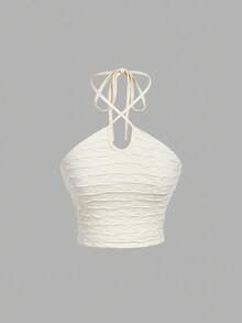 SHEIN MOD Solid Halter Top & Split Thigh Skirt Two Pieces Set - White - View 9