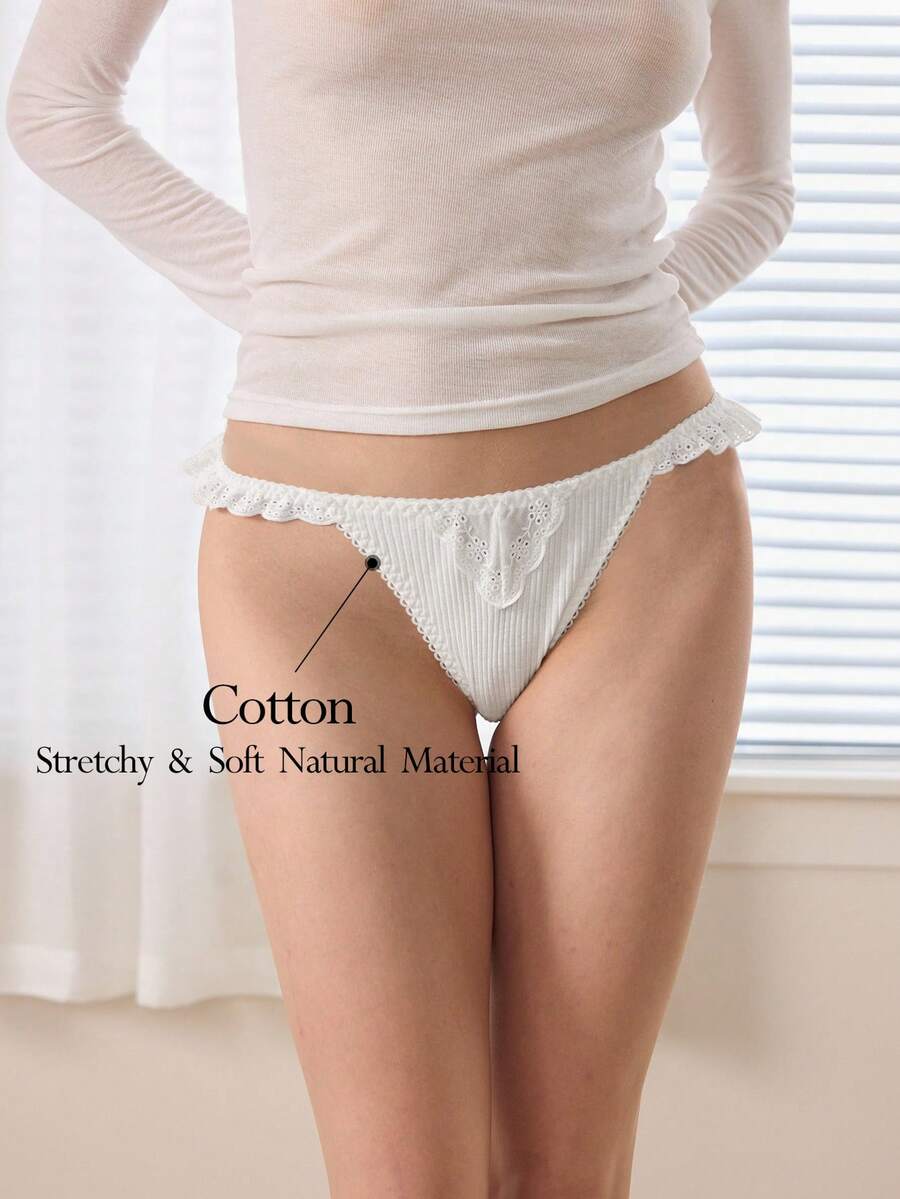 Ocili Quần lót dây (thong) nữ kiểu Bohemian tối giản, chất liệu 100% cotton, thoải mái, họa tiết jacquard, màu trơn, kiểu dáng thường ngày. - trắng - Xem 1