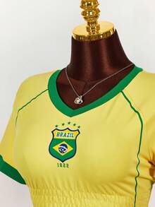 Amplova 2pcs/Set Women's Crop Top And Skinny Shorts, Waist Cinched T-Shirt With Super Low-Rise Y2K Vintage Shorts, Suitable For Sports And Casual Wear, Brazilian Pattern Women's Shorts Sets Y2k Women Two Pieces Outfits Two Pieces Set Women Short Sleeve Football Outfit Women Jamaica Outfits Set Summer - Multicolor - View 5