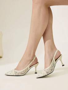 CUCCOO CHICEST Women's Pointed Toe Buckle Design Daisy Elegant High Heels - Apricot - View 4