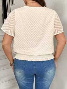 SHEIN LUNE Plus Size Contrast Trim Flowy Sleeve Shirt - Apricot - View 2