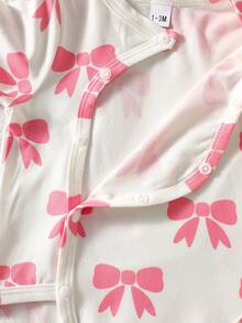 SHEIN Bộ 3 món áo liền quần ngắn tay dễ thương, thoải mái, mềm mại, thoáng khí cho bé trai/bé gái sơ sinh/trẻ nhỏ, kiểu dáng tối giản, họa tiết gấu đáng yêu, thích hợp cho mùa xuân, hè, thu, đông, mặc hàng ngày, dự tiệc sinh nhật, chụp ảnh. - Hồng - Xem 4