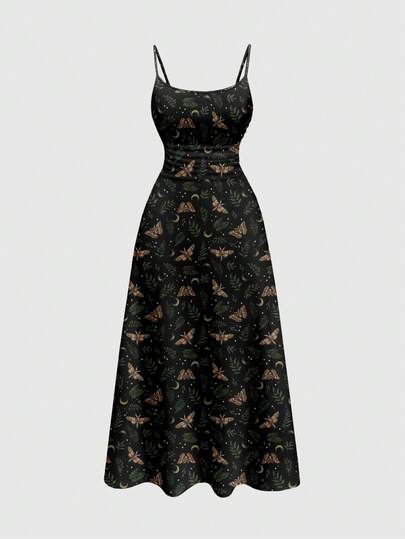 ROMWE Dark Gothic Mysterious Forest Sexy Plus Size Slip Dress, Spring & Summer