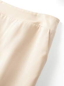 GlowEve CURVE Plus Size Women's New 2-Piece Set, V-Neck Chiffon Ruffle Tie Bow Blouse And Loose Pants, Spring/Summer - Apricot - View 9