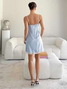 Siren Gaze Women's Summer Contrast Lace Side Slit Camisole Mini Dress - Baby Blue - View 6