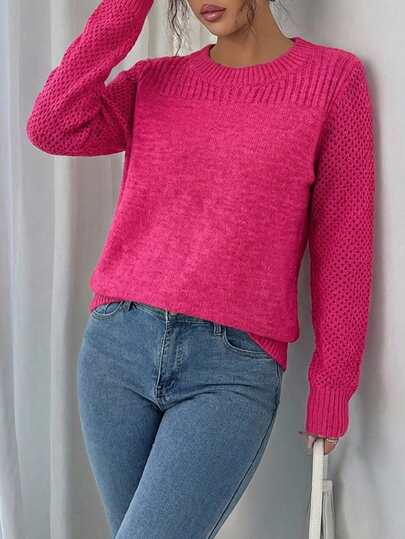 EURMUSE Women's Solid Color Minimalist Crew Neck Long Sleeve Knit Sweater, Everyday Wear,Jumper,Cream Jumper,Jumpers,Christmas Jumper,White Jumper,Black Jumper,Ladies Jumper,Women's Jumpers