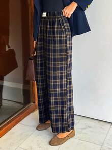 Aidyla Women's Plaid Brushed Elastic Waist Casual Loose Pants, Autumn Plaid Pants Women Pants Casual Casual Checkered Pants Plaid Check Trousers Checkered Pants - Multicolor - View 4