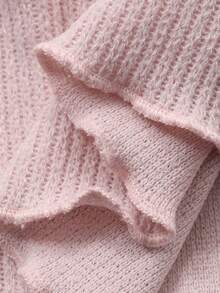 DAZY 少女圆领罗纹单排扣短袖上衣和阔腿裤休闲家居服套装 - 粉色 - 查看 3