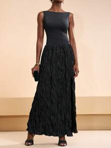 Zivah 2026 Spring/Summer Elegant New Arrival Sleeveless Backless Black Long Dress,Pleated Fabric Hem Evening Gown - Black - View 5