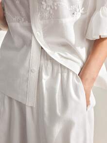 Ocili Pijama Feminino Confortável de Algodão 100% Boêmio, Retalhos, Renda Simples e Chique para o Outono - Branco - Visão 5