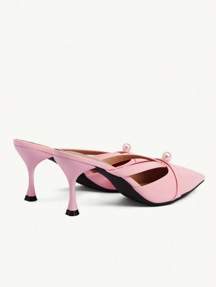 CUCCOO CHICEST Women's Pointed Toe Faux Pearl Decor Elegant High Heel Mules Valentine's Day Elegant Shoes Wedding Shoes