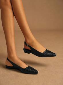 Rosivie Tacones altos de mujer con diseño de hebilla y punta afilada, versátiles para uso diario - Negro - Ver 1