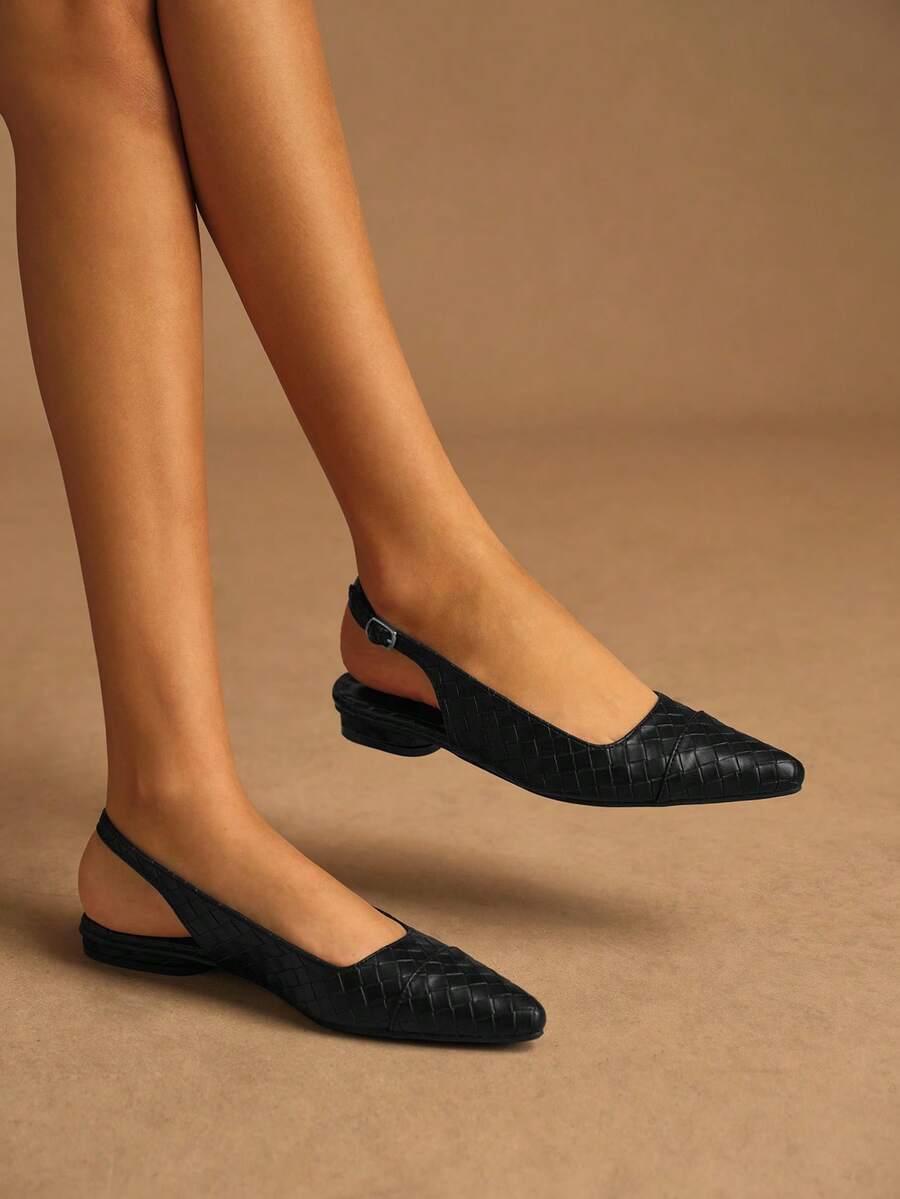Rosivie Tacones altos de mujer con diseño de hebilla y punta afilada, versátiles para uso diario - Negro - Ver 1