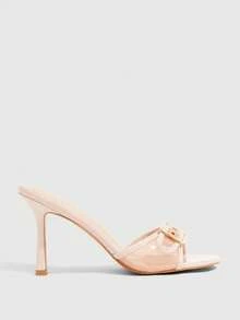 CUCCOO SZL Apricot Pink PU Gold Buckle Design Fashionable And Sexy Elegant Round Toe High Heel Slippers Valentine's Day Prom Heels - Apricot pink - View 3