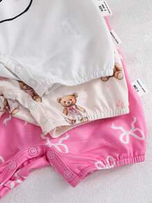 SHEIN Bộ 3 món áo liền quần dệt kim họa tiết hoạt hình dễ thương cho bé gái sơ sinh, thích hợp cho mùa hè. - Nhiều màu - Xem 6