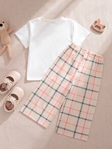 Souflis Souflis 2件套幼儿女童0-3岁休闲可爱小熊图案短袖T恤和裤子套装，春夏款 - 粉色 - 查看 4