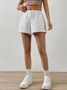Comfortcana 女士纯色腰带口袋阔腿宽松休闲短裤 - 白色 - 查看 7