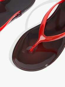 Grefit 女士圆头平底休闲度假简约红色平底凉鞋，女士人字拖 - 紅色 - 查看 4