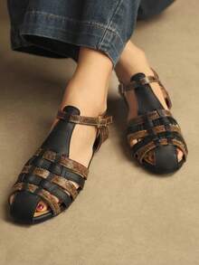 Rosivie 25 Spring/Summer New Hollow Woven Round Toe Retro Design Flat Women Shoes - Rust Brown - View 7