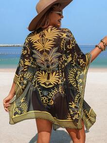 Swim Lushoire 1件装女士中东宫廷风格金色图案印花连体抽绳长袍 - 黑色 - 查看 2