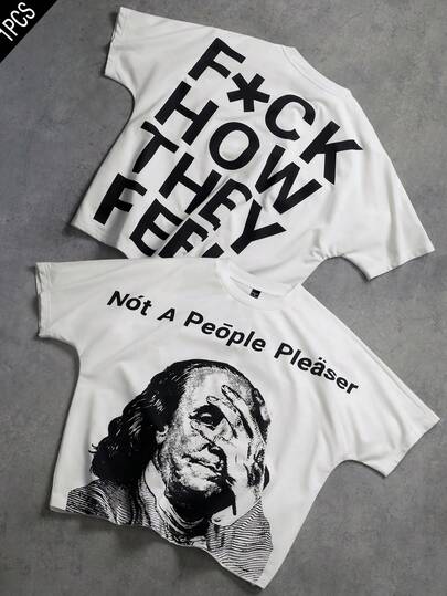 PAVTROS Men's Letter & Figure Print Round Neck Short Sleeve T-Shirt