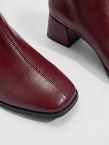 Daringsoles Women's Fashion Versatile Simple Chunky Heel Mid-Calf Boots For Christmas Valentine's Day - Burgundy - View 5