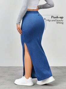 Flexra Women's Casual Fashion Street Chic Overlap Waist Split Thigh Denim Skirt - Blue - View 2