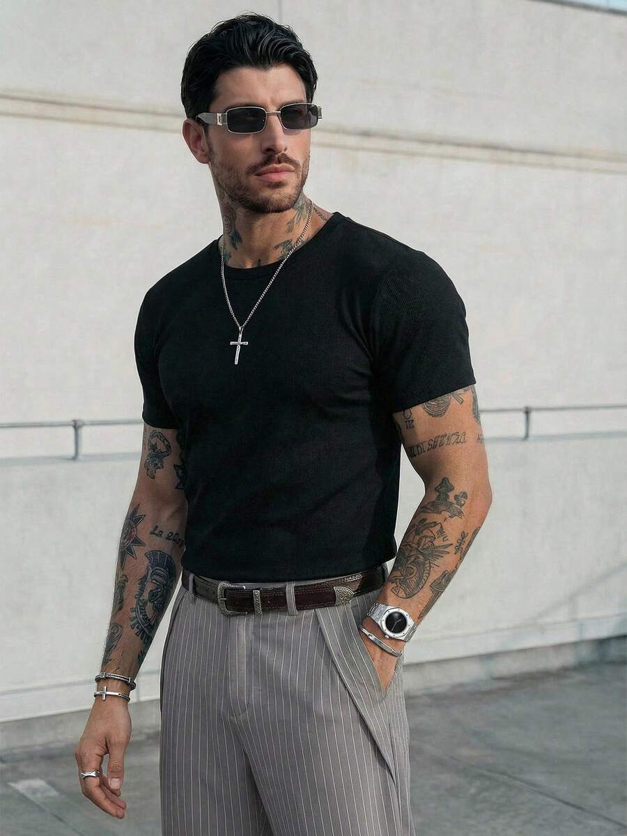 Manfinity VCAY 男士纯色圆领休闲日常短袖T恤